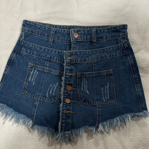 Pants - Denim Button-Up Distressed Shorts